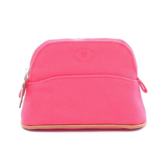 Hermes Hermès Bolide Pouch 15 Mini Bag Canvas Leather Women's Pink Brown - Picture 1 of 5